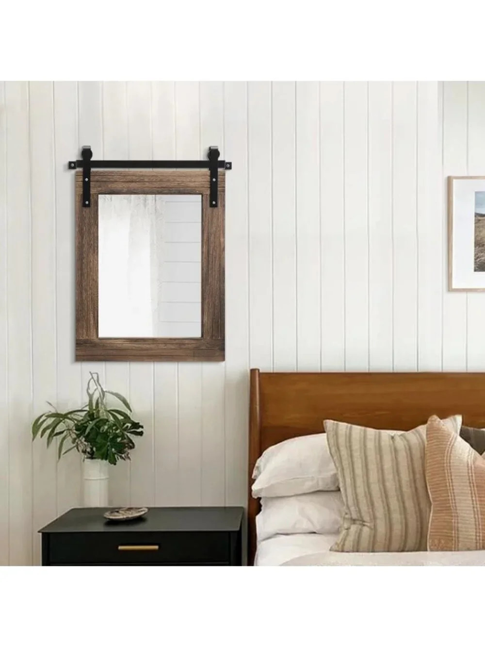Rustic Barn Door Wall Mirror - Large Rectangle Wood Framed Decor for Home